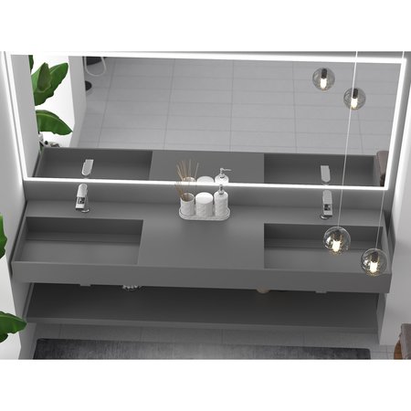 Castello Usa Juniper 72” Solid Surface Wall-Mounted Bathroom Sink in Gray CB-GM-2056-72-G